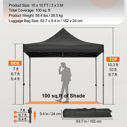 Pop-up Partytent – Prieel – Tuin Tent – Overkapping – Carport – 3x3 Meter – Waterdicht PVC-gecoat Polyester – Verstelbare Hoogte