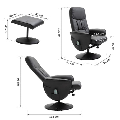 Elektrische Relaxfauteuil – Elektrische Relaxstoel – Massagefauteuil – Relaxstoel Met Voetenbank – Draaifauteuil Zwart – 10 Massagepunten – Kunstleer Met Afstandsbediening