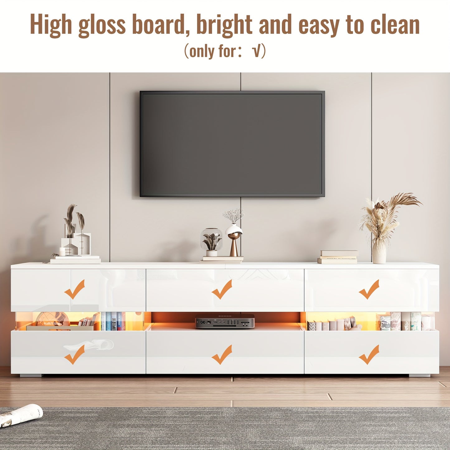 TV-Meubel – TV-Kast – TV-Dressoir – TV-Bank – Hoogglans Meubel – Modern Wit Hoogglans – Push-Open Systeem – Voor Tv’s Tot 70 Inch