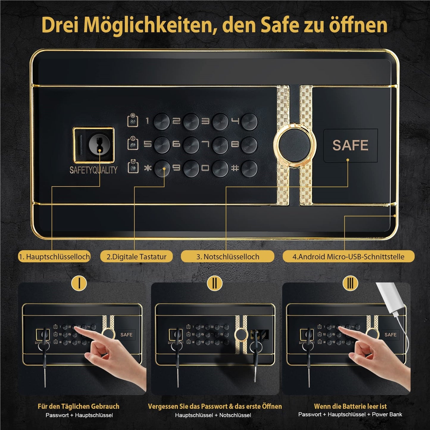 Brandwerende Kluis – Veiligheidskluis – Documentenkluis – Elektronische Safe – Mini Kluis – 42,5L Inhoud – Verstelbare Plank & Alarm Systeem – Zwart