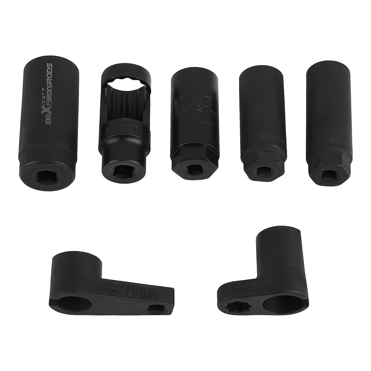 Oxygen Sensor Socket Set – Zuurstofsensor Steeksleutel – Sensorverwijderaar – Injector Socket – Temperatuurschakelaar Tool – 7-delig – Chroom Vanadium Staal – Maten 22mm 27mm 29mm