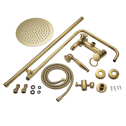 CNCEST Luxury Golden Shower Set with Handheld Spray & 20cm Rain Shower Head - Adjustable Height 31.5-46 Inch Wall-Mounted Brass & Stainless Steel Bathroom Faucet System, Modern Circular Design for Home & Hotel Bathrooms, Comp
