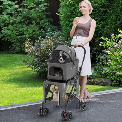 Hondenbuggy – Dierenwagen – Huisdierenwagen – Wandelwagen – Transportbox – 3-in-1 met Ventilerende Gaasramen – Inklapbaar Tot 16 kg