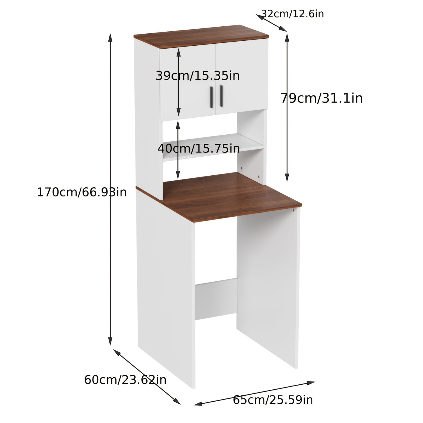Opberkkastje – Badkamerkast – Keukenkast – Woonkamerkast – Wasmachinekast – Wit – Modern Design – Houtlook Afwerking – 65x170x60 cm – Eenvoudige Montage