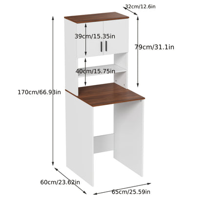 Opberkkastje – Badkamerkast – Keukenkast – Woonkamerkast – Wasmachinekast – Wit – Modern Design – Houtlook Afwerking – 65x170x60 cm – Eenvoudige Montage