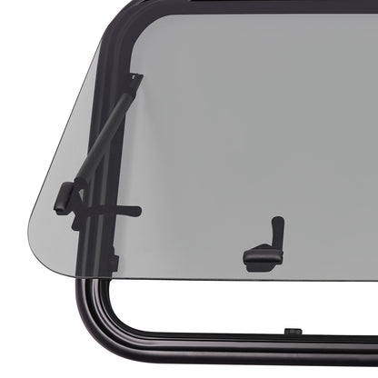 Camperraam – Camper Uitzetraam – Caravan Raam – Motorhome Raam – Uitschuifraam – Gehard Glas 4mm – Nooduitgang 65° Openend – Aluminium Frame