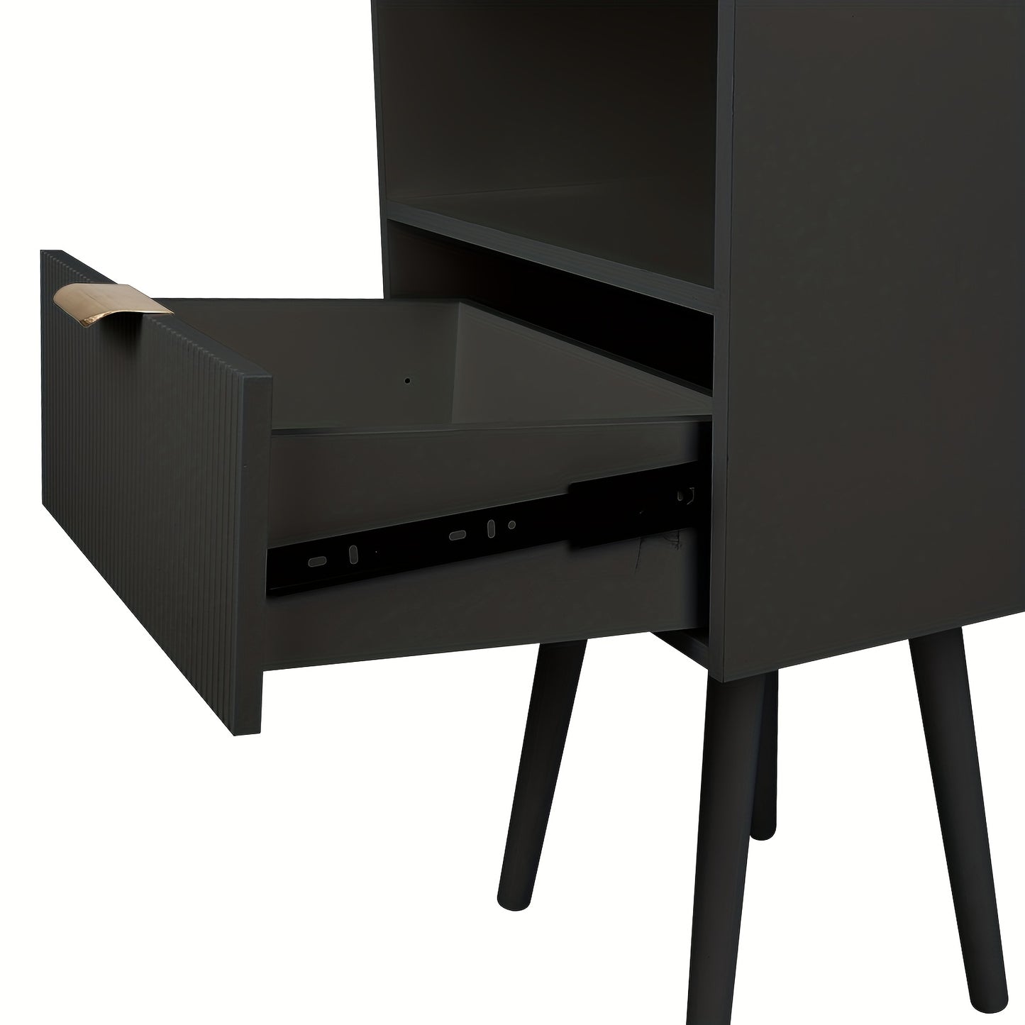 Nachtkastje – Nachtkast – Ladekastje – Bijzettafel – Opbergkastje – Compact Zwart – Houten Frame – 42x30x65 cm – Mid-Century Modern Design