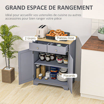 HOMCOM Multi-Storage Buffet with 2 Doors And Adjustable Shelf 2 Sliding Drawers Wooden Teak Top