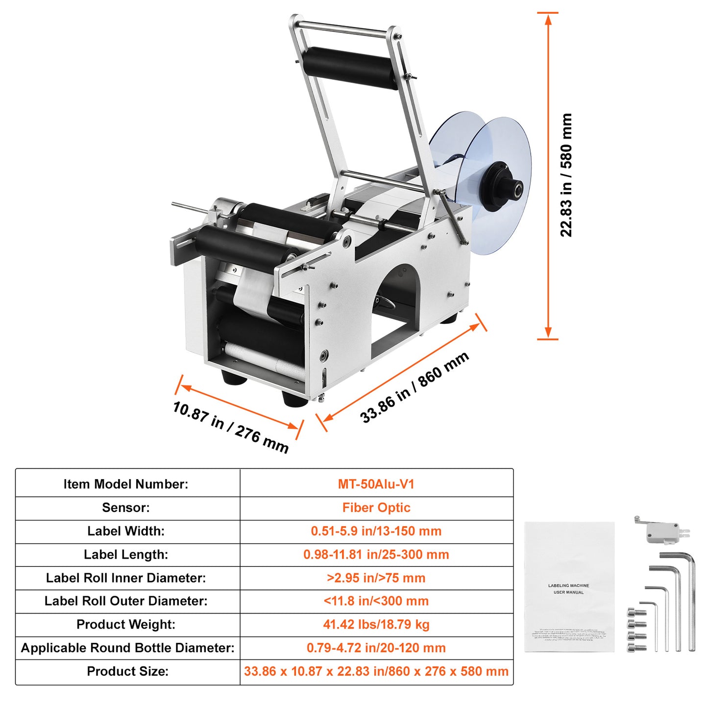 Etiketteermachine – Labelprinter – Labelapplicator – Flesetiketteermachine – Labelmachine – Semi-automatisch – Geschikt voor ronde flessen 2-12 cm – Aluminium behuizing duurzaam