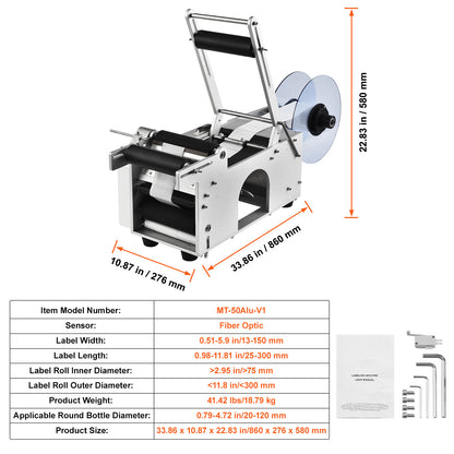 Etiketteermachine – Labelprinter – Labelapplicator – Flesetiketteermachine – Labelmachine – Semi-automatisch – Geschikt voor ronde flessen 2-12 cm – Aluminium behuizing duurzaam
