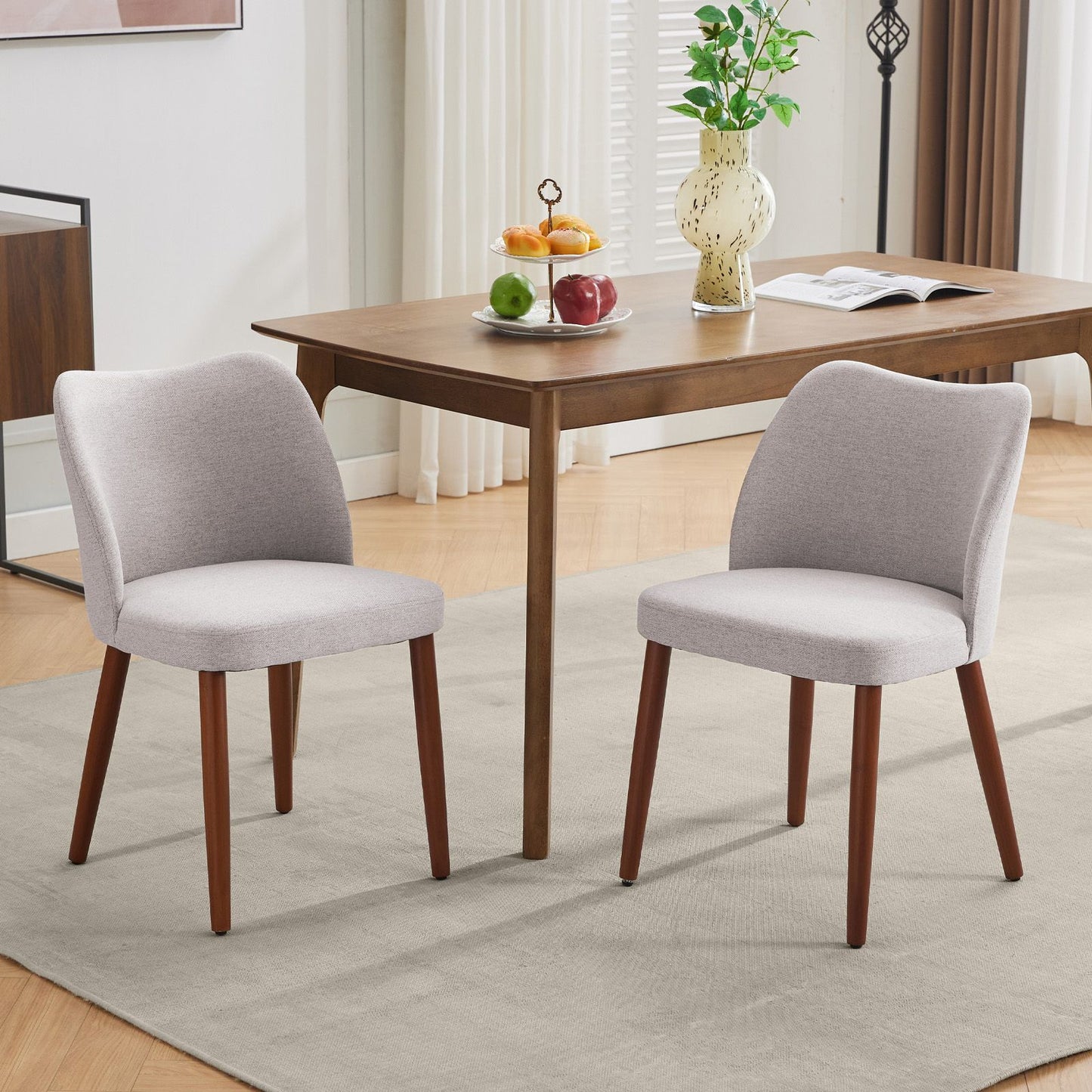 Eetkamerstoelen – Stoelen – Zwarte Stoelen – Keukenstoelen – Café Stoelen – Set van 2 Grijs – Ergonomische Rugleuning – Stevige Houten Poot