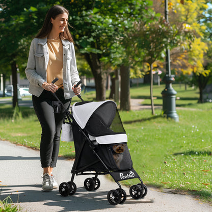 Huisdierbuggy – Dierenwagen – Hondenwagen – Kattenbuggy – Buggy Voor Huisdieren – Lichtgrijs – Lichtgewicht & Inklapbaar – Veiligheidsharnassen Met Gaasramen