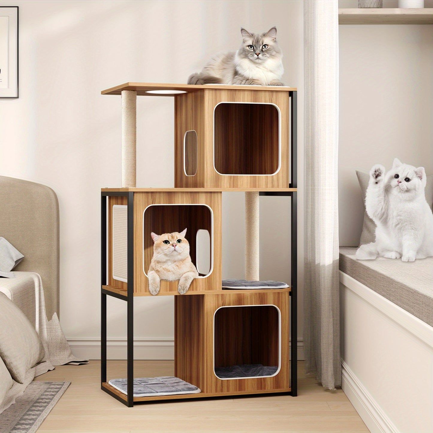 Krabpaal – Kattenboom – Klimpaal – Krabmeubel – Kattenmeubel – Stevig Metalen Frame – Afneembare Wasbare Kussens – Moderne Ruime Krabpaal 150 cm – Geschikt Voor Grote Katten En Kittens