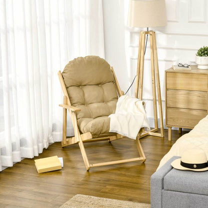 Inklapbare Stoel – Opvouwbare Stoel – Klapstoel – Eetkamerstoel – Loungestoel – Beukenhouten Frame – Verstelbare Rugleuning 3-standen – Zachte Afneembare Bekleding Bruin