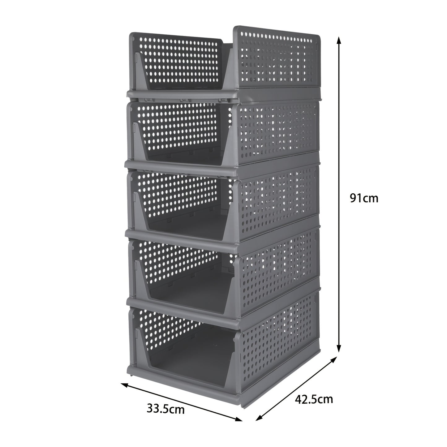 Opbergbox – Opbergmand – Opberger – Opbergkrat – Opbergdoos – Set van 5 – Stapelbaar en Inklapbaar – Duurzaam Kunststof 33,5x43x18 cm – Ruimtebesparend en Multifunctioneel