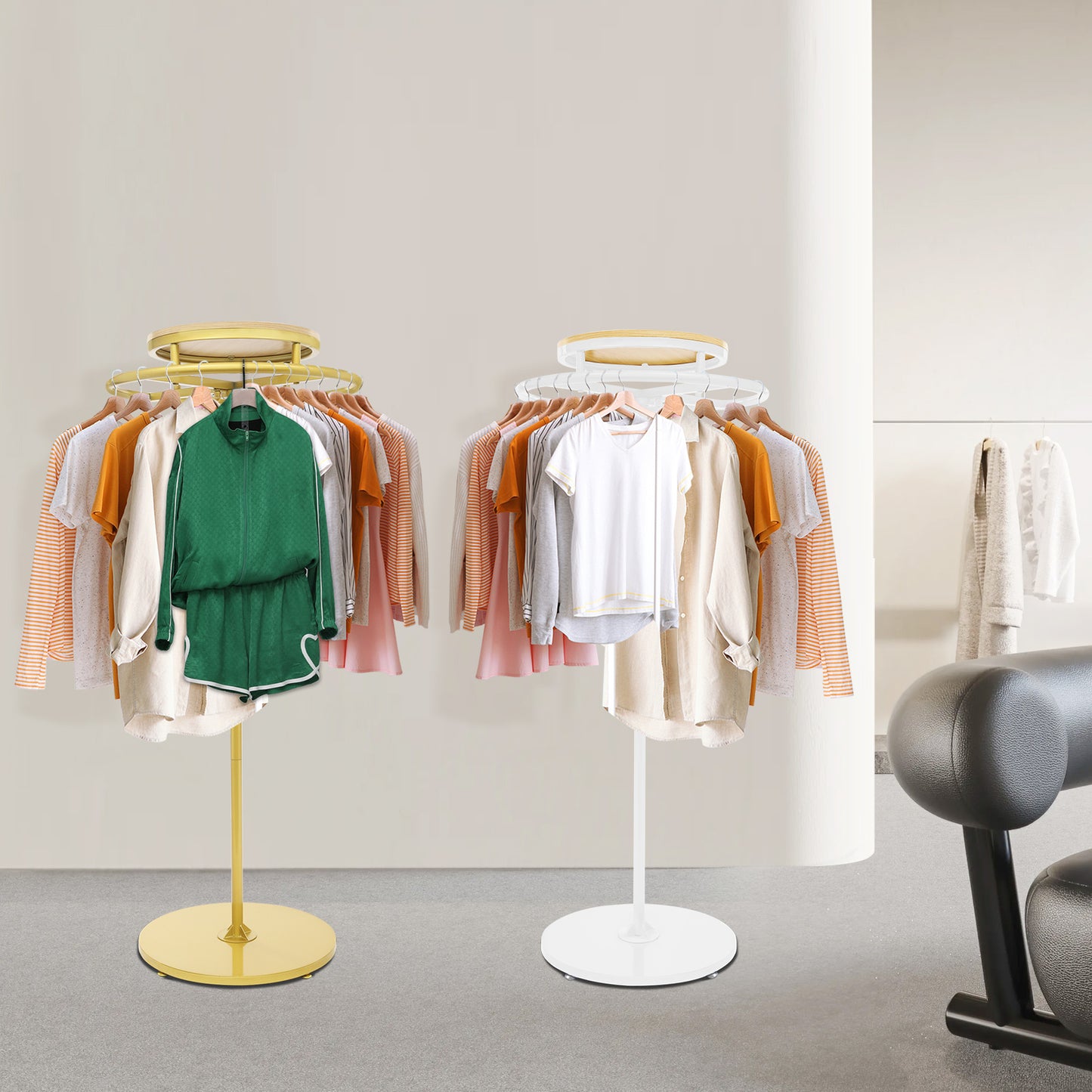 Kledingrek – Garderoberek – Kledingstandaard – Dressboy – Kapstok – 360° Draaibaar – Hoogwaardig Metaal Wit – 60 cm Breed – 140 cm Hoogte – Verstelbare Voetkussentjes