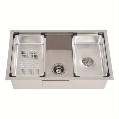 Spoelbak RVS – Keukenspoelbak – Inbouw Spoelbak – Opbouw Spoelbak – Undermount Spoelbak – Grote Inhoud 76x45,8 cm – Mat RVS Afwerking