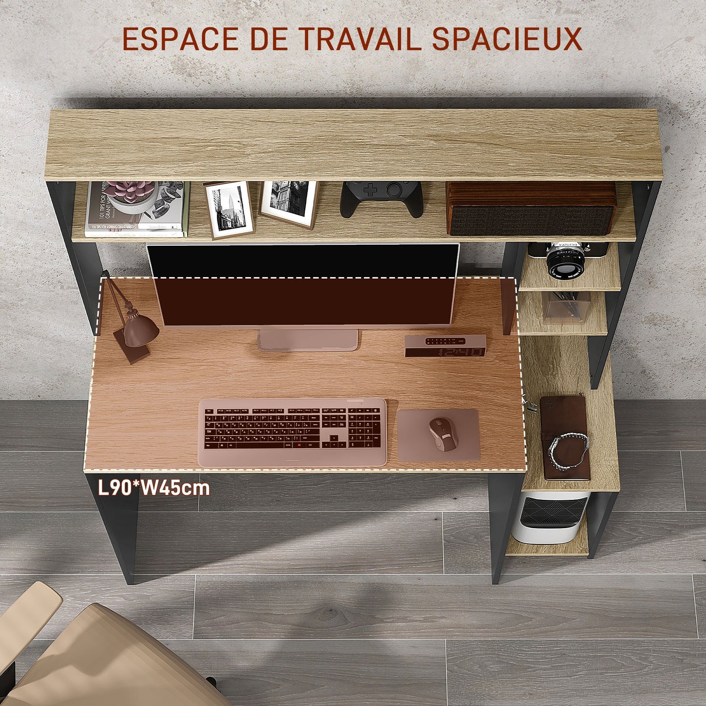 Computertafel – Bureau – Computerbureau – Bureautafel – Werkplek – 114x45x138 cm – Metaal en Spaanplaat – Met Opbergruimte