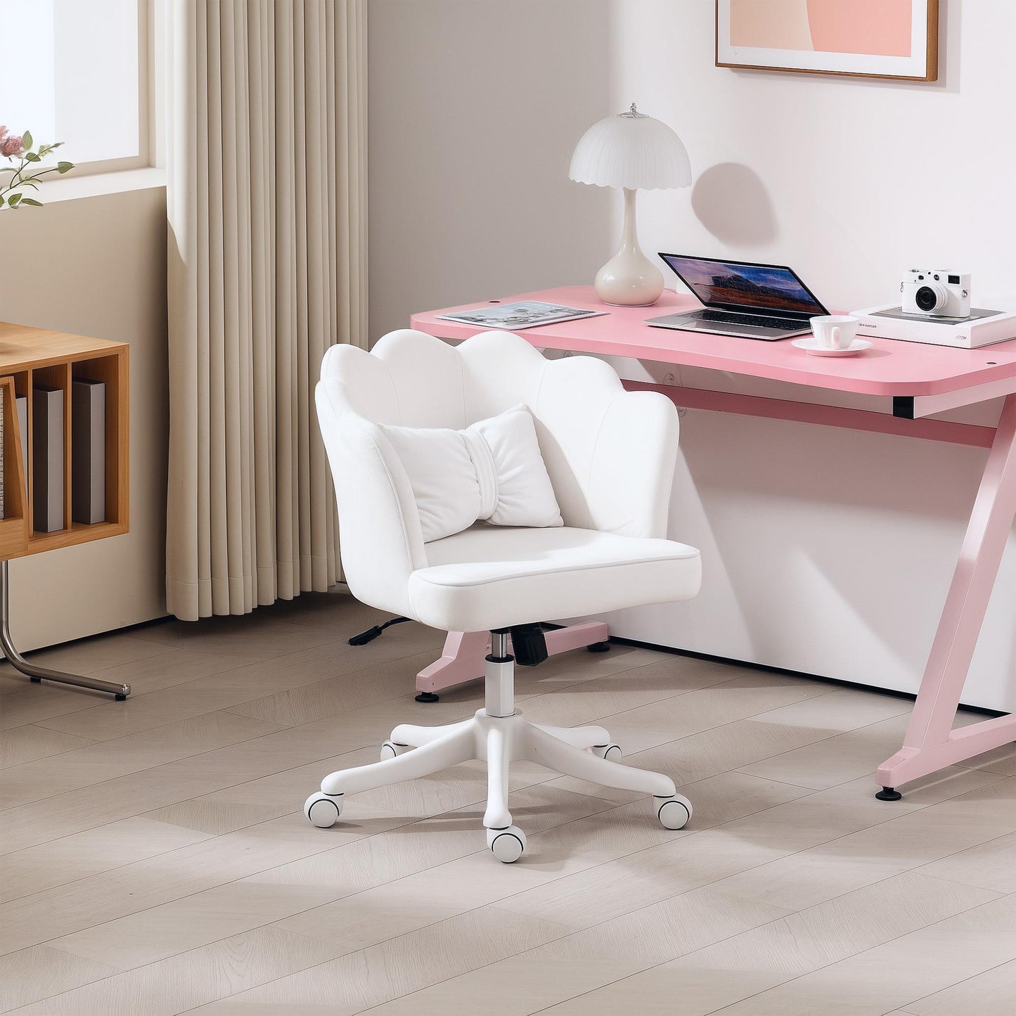 Bureaustoel – Office Chair – Desk Chair – Make-up Stoel – Draaistoel – Hoogte Verstelbaar – Schommelfunctie – Gestoffeerde Kussens – Brede Zitting – Wit