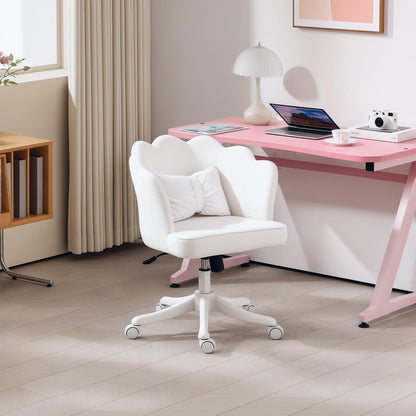 Bureaustoel – Office Chair – Desk Chair – Make-up Stoel – Draaistoel – Hoogte Verstelbaar – Schommelfunctie – Gestoffeerde Kussens – Brede Zitting – Wit