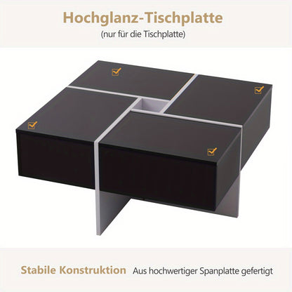 Salontafel – Koffietafel – Woonkamertafel – Opbergtafel – Larentafel – Zwart-wit – Stevige Metalen Constructie – 4 Ruime Lades