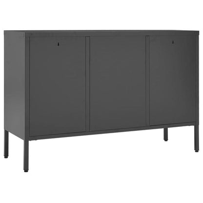 Sideboard – Dressoir – Kast – Opbergmeubel – Buffetkast – Antraciet – Staal en Gehard Glas – Compact en Verplaatsbaar
