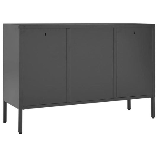 Sideboard – Dressoir – Kast – Opbergmeubel – Buffetkast – Antraciet – Staal en Gehard Glas – Compact en Verplaatsbaar