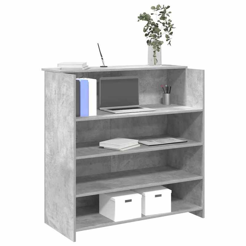 Modern Wood Reception Desk with Storage Shelf - Concrete Gray Desk Suitable for Office & Lobby, Durable Workstation Furniture, 100x50x103.5cm