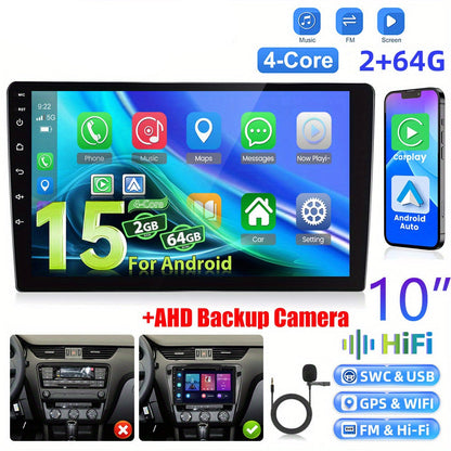Double Din Android Car Stereo – Autoradio – Multimedia Systeem – Inbouwradio – Navigatiesysteem – 10 Inch Touchscreen – Draadloze CarPlay & Android Auto – AHD Achteruitrijcamera Met Microfoon