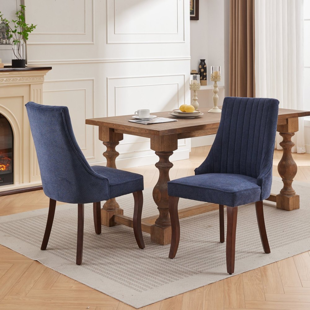 Eetkamerstoel – Stoel – Zitstoel – Dining Chair – Eettafelstoel – Velour Chenille Bekleding – Gouden Roestvrijstalen Poten – Diepblauw