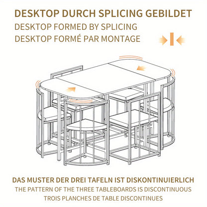 Eettafelset 6 Personen – Dining Table Set – Eetkamerset – Tafeltje Met Stoelen – Restaurantmeubilair – Modern Design – Wit MDF Blad – Zwart Metalen Frame – Comfortabele Grijze Stoelen – Duurzaam & Stevig