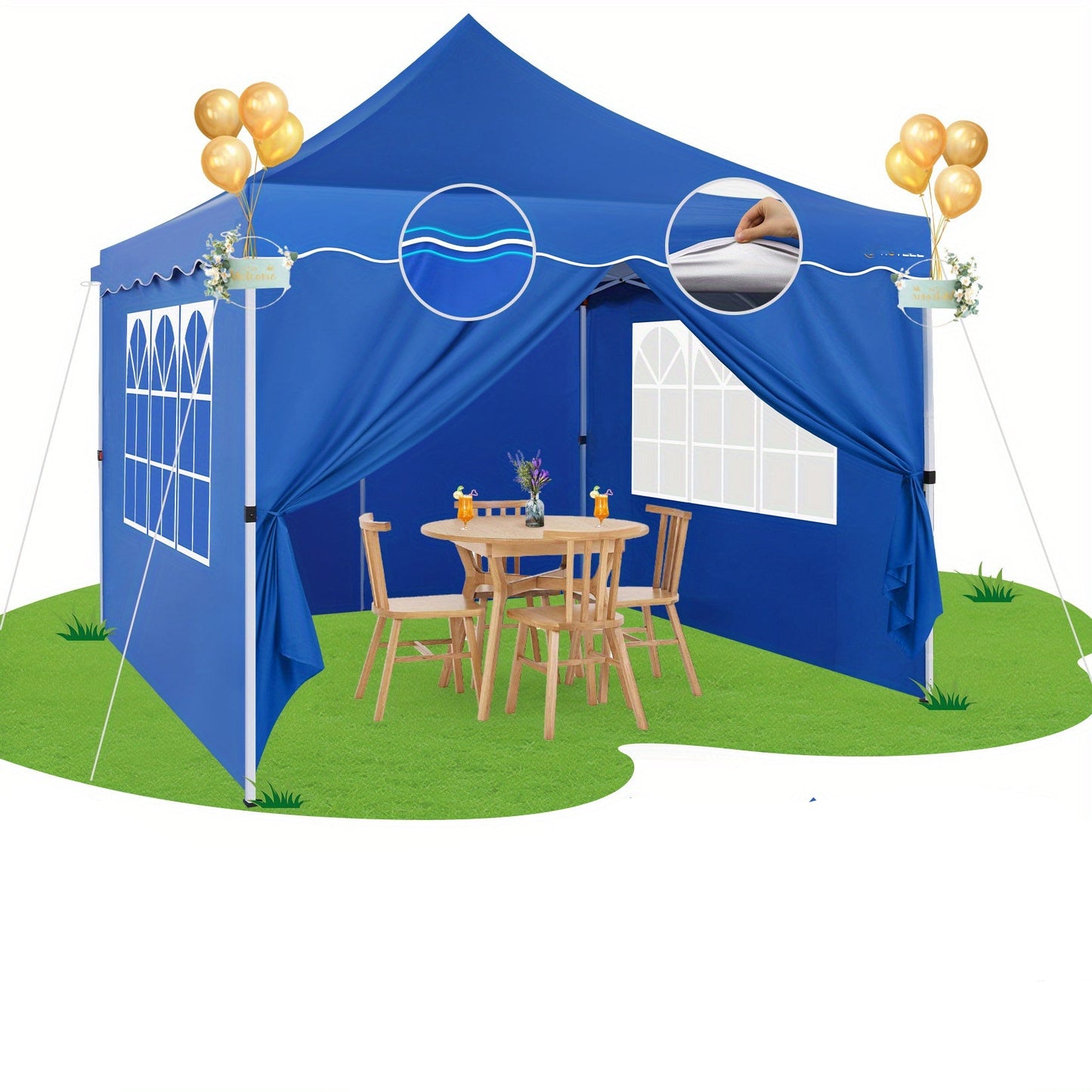 3x3m Pop-Up Partytent – Vouwtent – Tuinkataplein – Evenemententent – Zonnescherm – Afneembare Zijwanden – Verstevigd Frame Met Padding