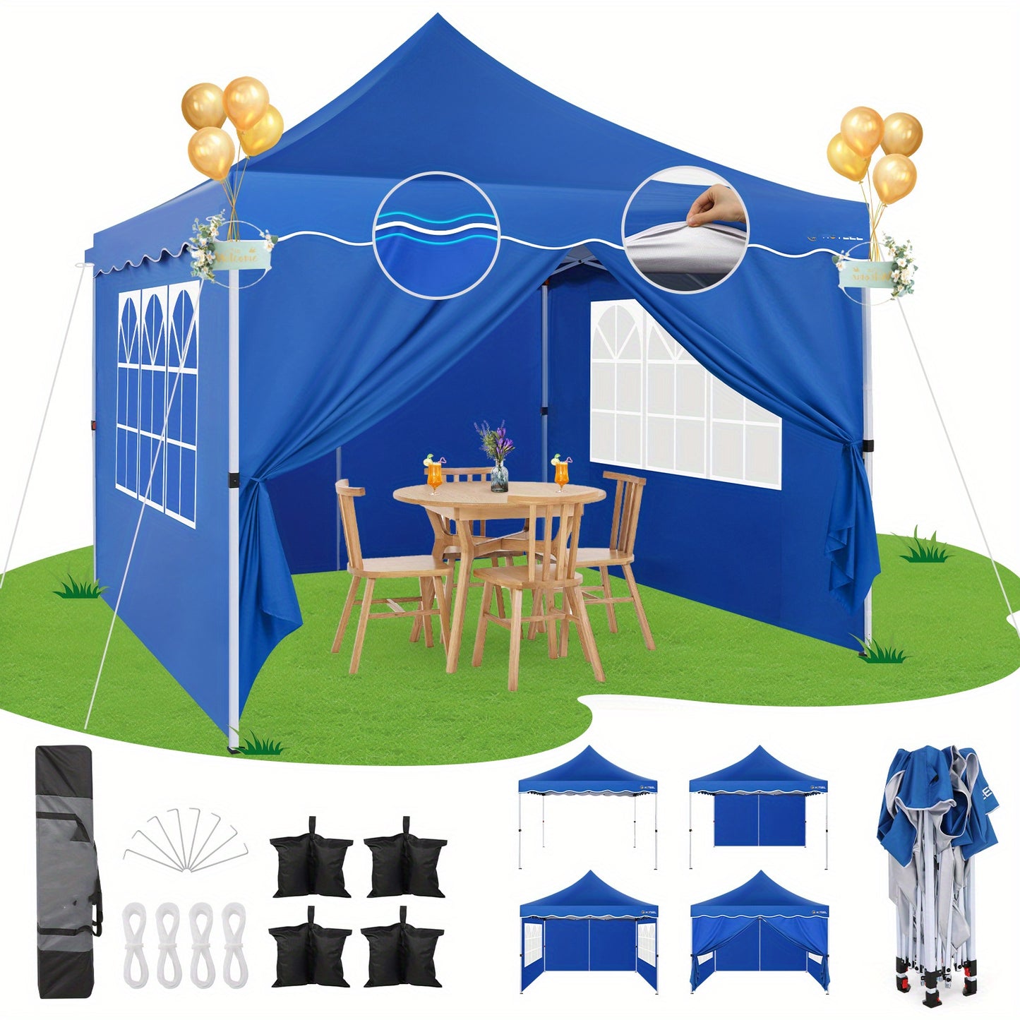 Pop-Up Tent – Partytent – Zonnescherm – Vouwtent – Pavilion – 3×3 Meter – Verstelbare Hoogte – 4 Afneembare Wanden