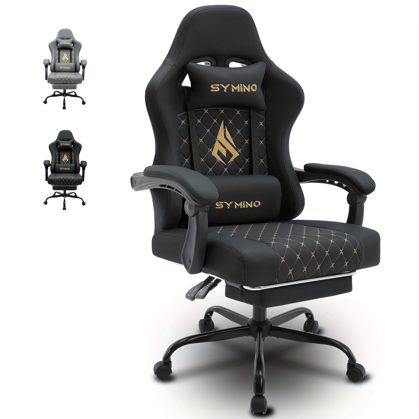 Gamingstoel – Bureaustoel – Computestoel – Videospelstoel – Ergonomische Draaistoel – Verstelbare Voetensteun – Memoryfoam Zitting – Lendensteun – Zwart