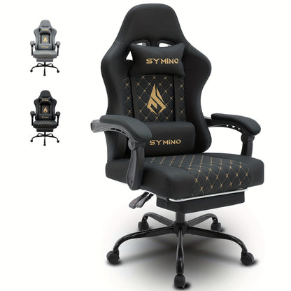 Gamingstoel – Bureaustoel – Computestoel – Videospelstoel – Ergonomische Draaistoel – Verstelbare Voetensteun – Memoryfoam Zitting – Lendensteun – Zwart