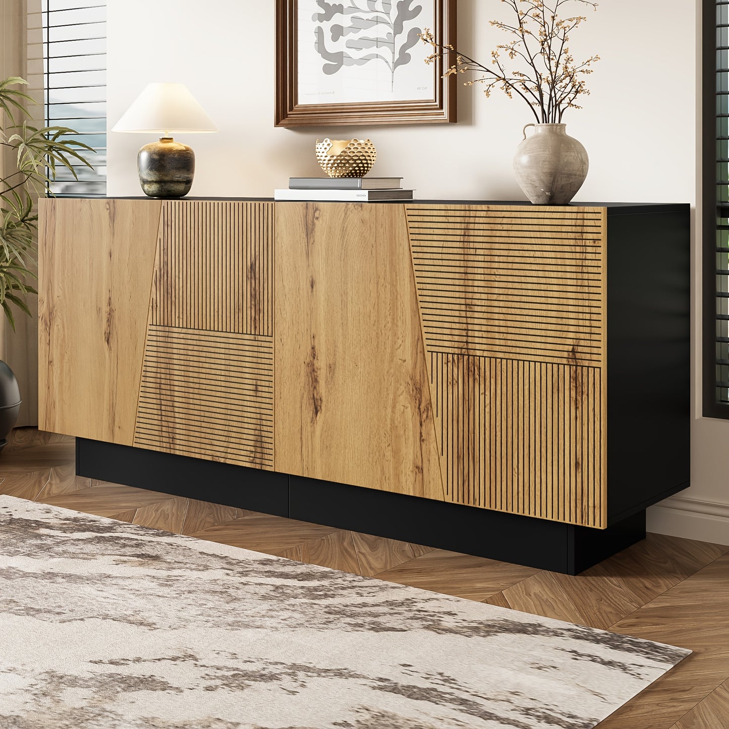 Modern Large 160cm Freestanding Storage Cabinet - Adjustable Shelf Cabinet with Ample Space, Wood Tone (Non-Wood), Easy Assembly Suitable for, Dining Room, Hallway - Contemporary & Classic Design