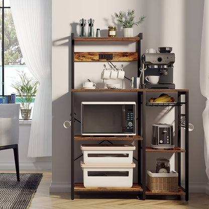 Bakkerrek – Opbergrek – Keukenrek – Stelling – Wandrek – 6-laags Metaal – Vrijstaand – Met Haakjes – Gepoedercoat – Robuust Design