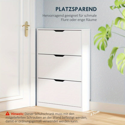 Schoenenkast – Schoenenrek – Schoenkast – Schoenenopberger – Opbergkast – Smal Design – 3 Deuren Met Schoenhelling – Ruimtebesparend 80x17x108 cm – Wit Gerecycled Hout