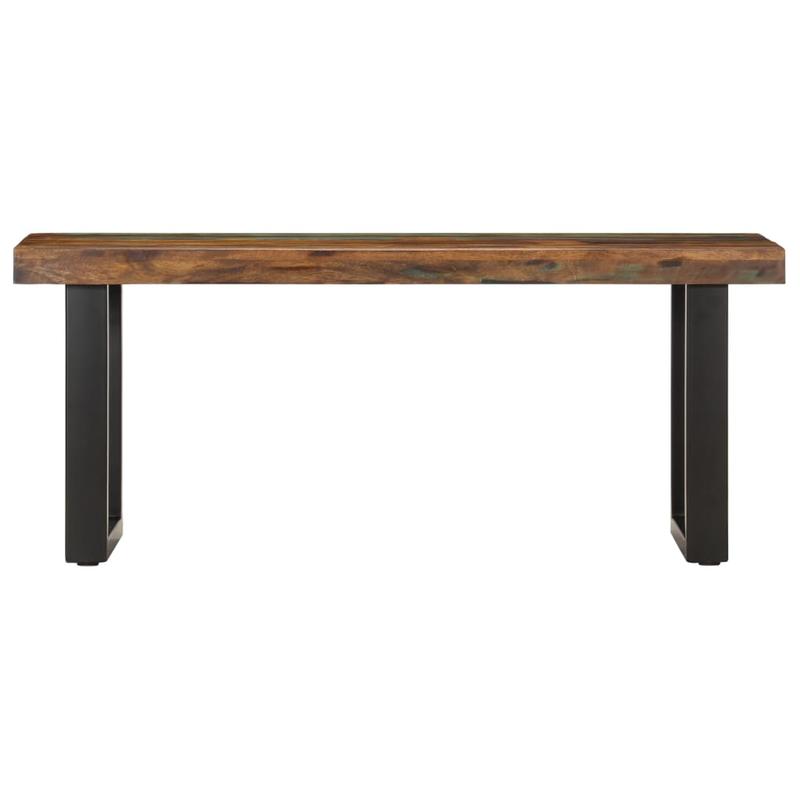 Bankje – Zitbank – Bank – Houten Bankje – Halbankje – Massief Gerecycled Hout – Stalen Onderstel – 110 Cm Breed – Duurzaam En Stevig