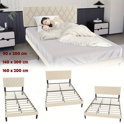 Bedframe – Bed – Bedframe Met Opbergruimte – Gestoffeerd Bed – Tweepersoonsbed – Beige Kunstleren Bekleding – Stevig MDF Metalen Frame – 160x200 cm
