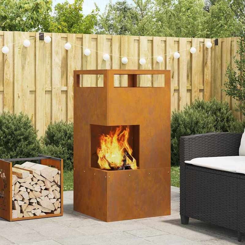 Buitenhaard – Tuinhaard – Vuurschaal – Terrashaard – Vuurkorf – Handgemaakt Design – Duurzaam Staal – Bruin – 50x50x100 cm