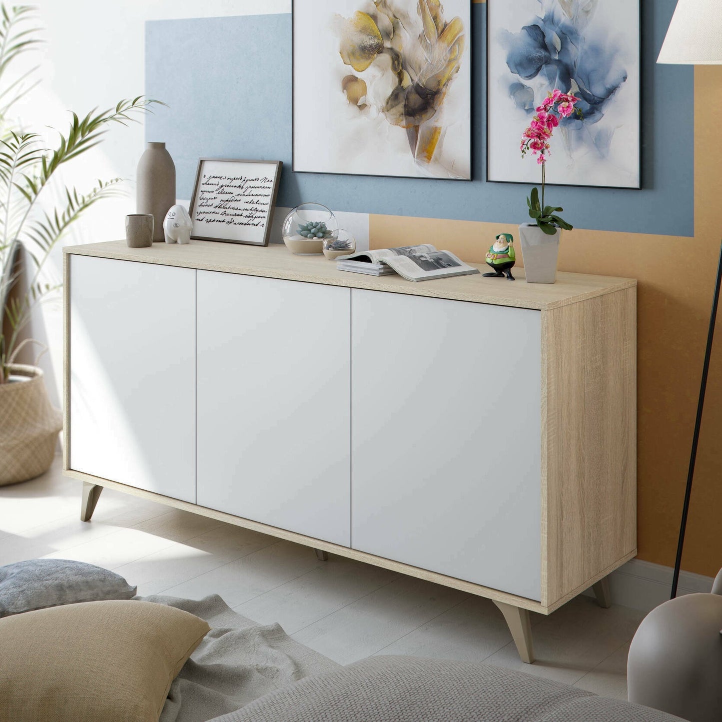 Dabello Sideboard, Kitchen Buffet, Design Living Room Cabinet, Modern 3-Door Sideboard with Shelves, 154x40x75 cm, Available in 6 Colors