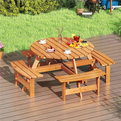 Picknicktafel – Tuintafel – Tuinmeubel – Picknickbank – Buitenmeubel – Rond 110 cm – Massief Grenenhout Met Parasolgat