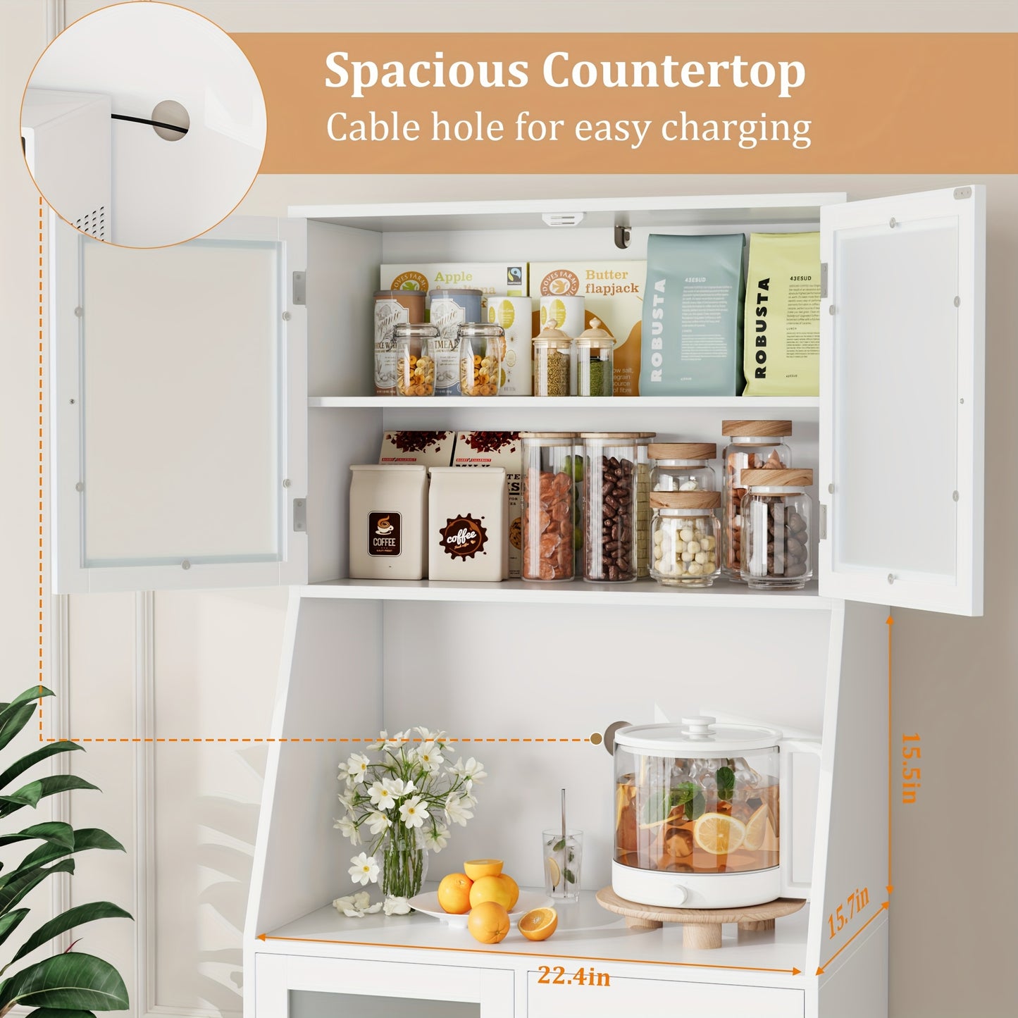 Keukenkast – Keukenkast Staand – Opbergkast – Buffetkast – Magnetronkast – 163x60x40 cm – Hardhouten Constructie – Kabeldoorvoer