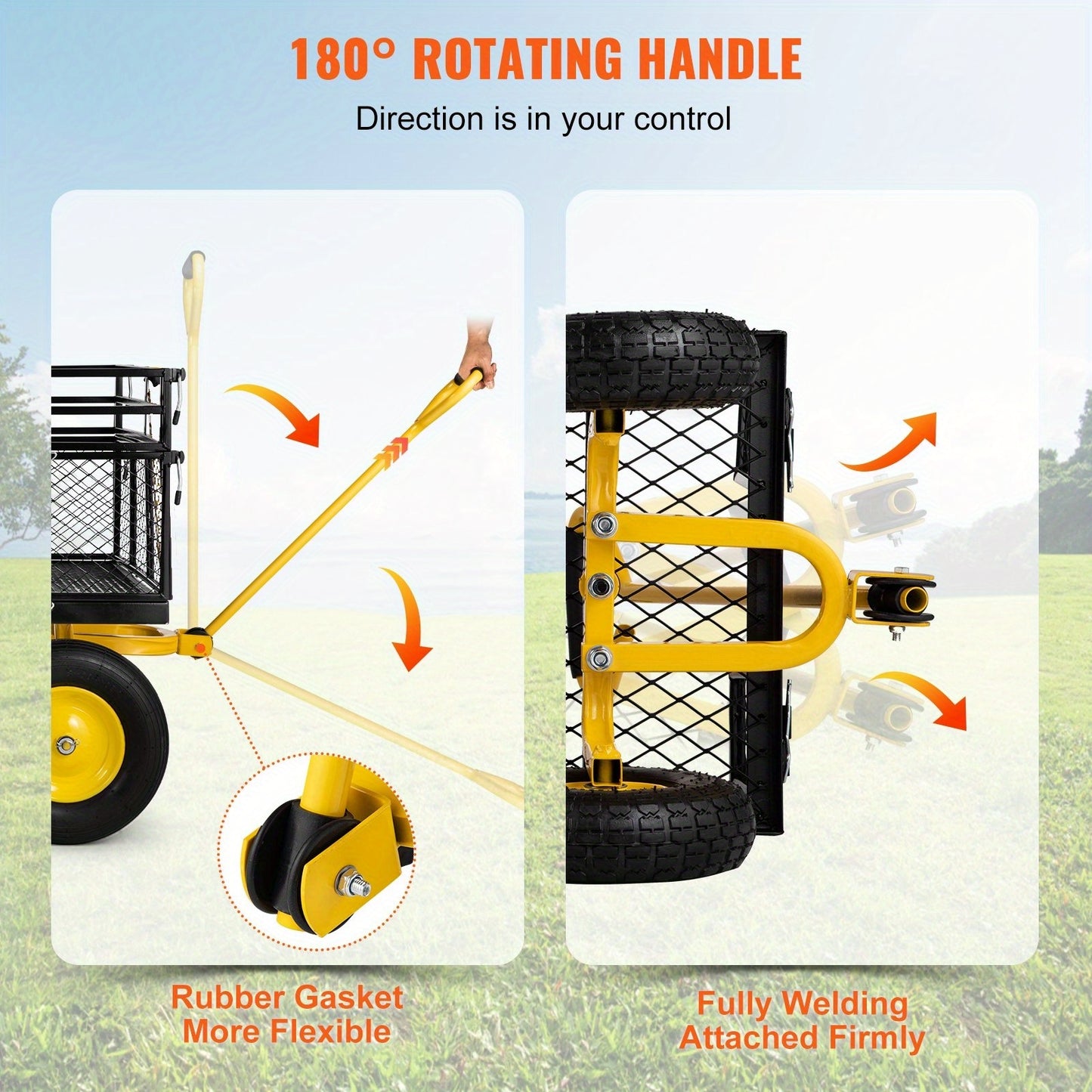 Tuinkar – Tuinwagen – Bolderkar – Transportkar – Kiepkar – 498,95 kg Draagvermogen – 240° Draaibare Handgreep – 25,4 cm Luchtbanden – Afneembare Zijpanelen