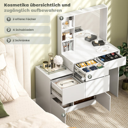 Make-Up Tafel – Schminktisch – Kaptafel – Vanity Table – Dressing Table – Wit – Grote Spiegel – 4 Lades en Veel Opbergruimte