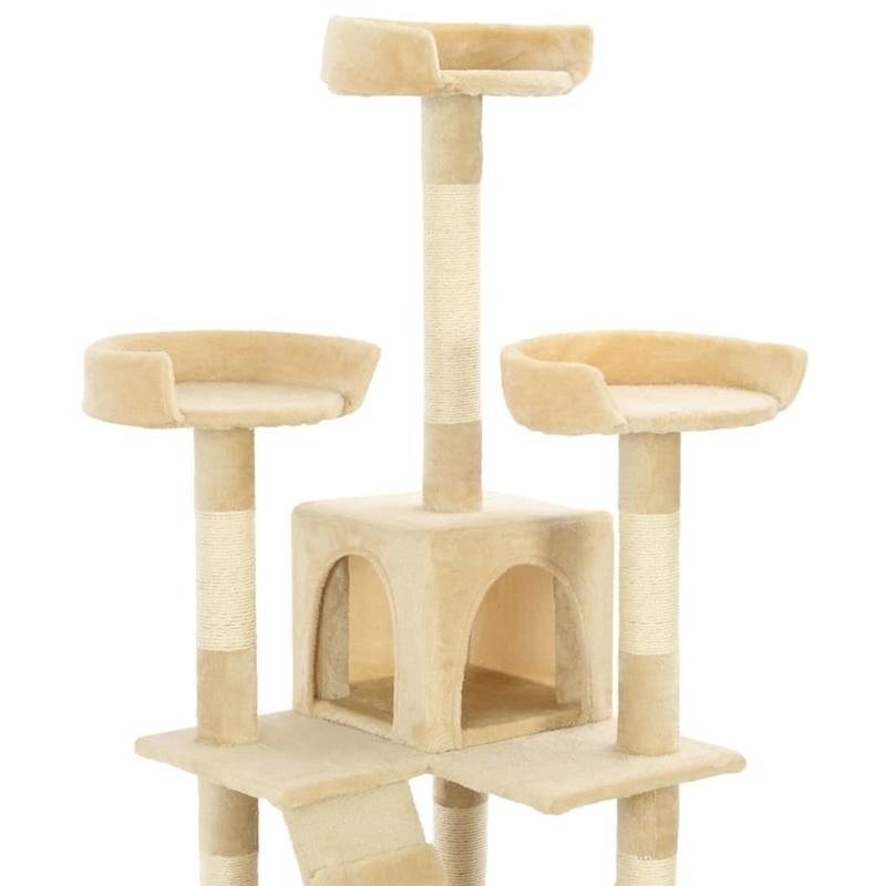 Beige Cat Tree 170cm with Sisal Scratching Posts Cat Scratcher Tower Stable Base Multi-level Cat Activity Center Indoor Living Room Balcony Pet Supplies, Pet Play Tower, Cat Furniture, Cozy Perch, Multilevel Design, Soft Fabr