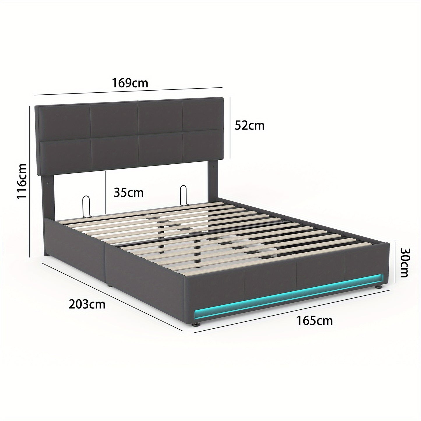 Bedframe – Opbergbed – Gestoffeerd Bed – Platformbed – Tweepersoonsbed – Hydraulisch Opbergsysteem – Geluidloos Metalen Frame – Zacht Fluwelen Hoofdbord