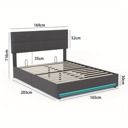 Bedframe – Opbergbed – Gestoffeerd Bed – Platformbed – Tweepersoonsbed – Hydraulisch Opbergsysteem – Geluidloos Metalen Frame – Zacht Fluwelen Hoofdbord