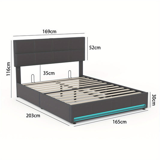 Bedframe – Opbergbed – Gestoffeerd Bed – Platformbed – Tweepersoonsbed – Hydraulisch Opbergsysteem – Geluidloos Metalen Frame – Zacht Fluwelen Hoofdbord